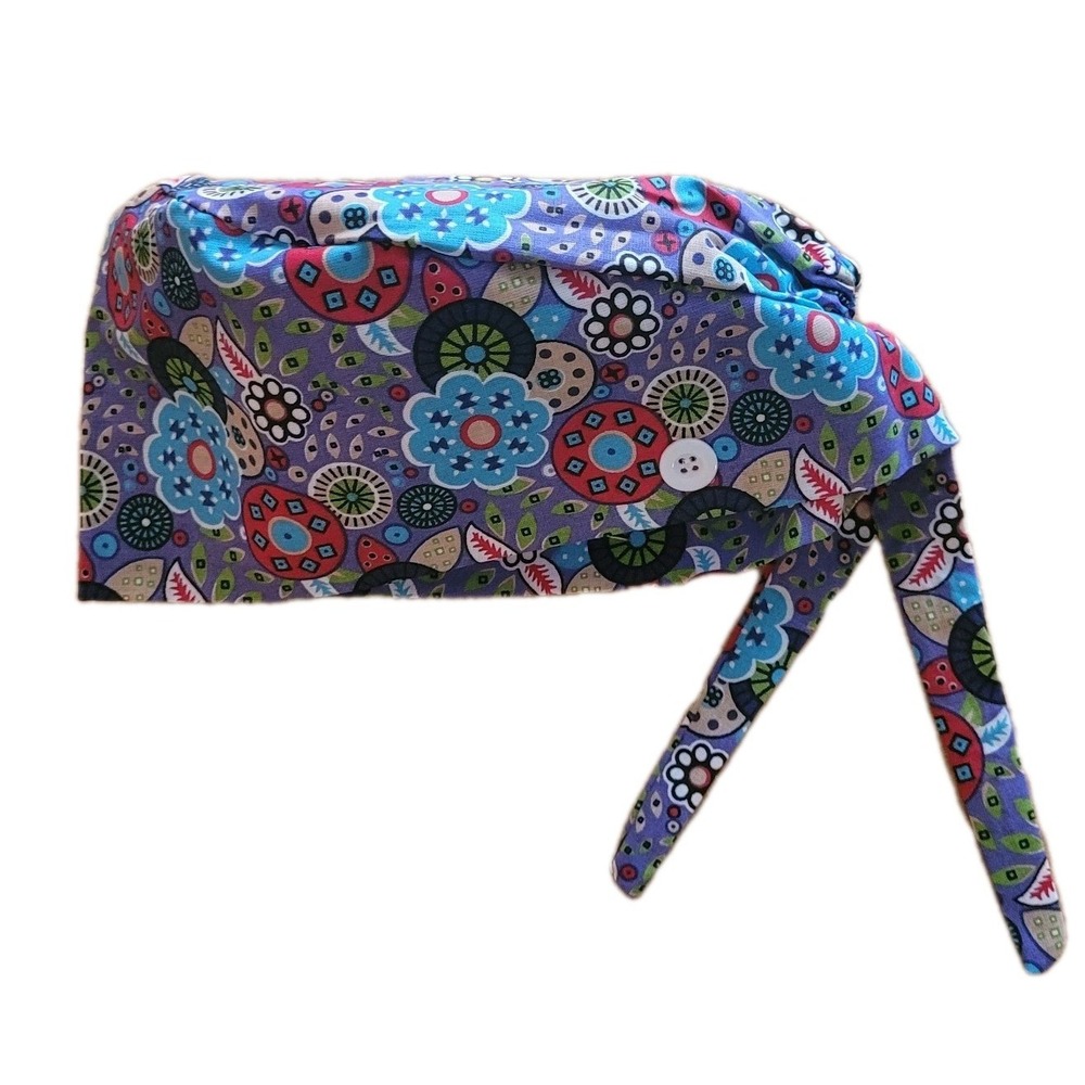 Retro Floral Cotton Working Scrub Cap Medical Nurse Surgical Buttons Tie Flannel